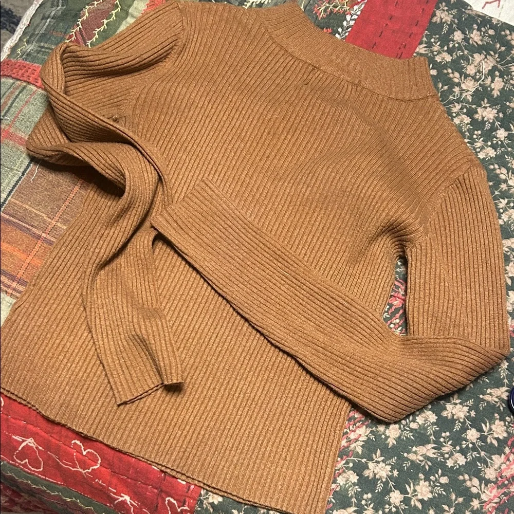 Pink Rose Women's V-Neck Ribbed Brown Sweater - Picture 4 of 4